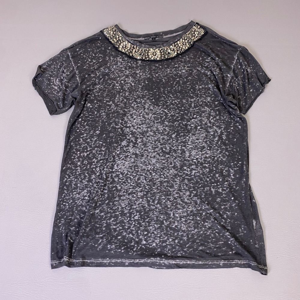 Y2K Truly Madly Deeply T-Shirt Gray Women's Large Charcoal Acid Wash Embellished